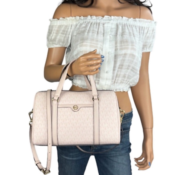 Michael Kors Medium Duffle Bag Satchel Light Powder Blush Pink MK Signature - Picture 2 of 13